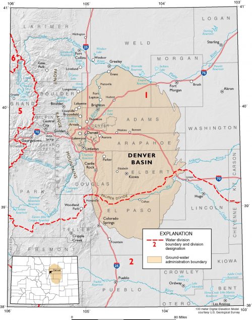Map depicting the location of the Denver Basin Aquifer System.